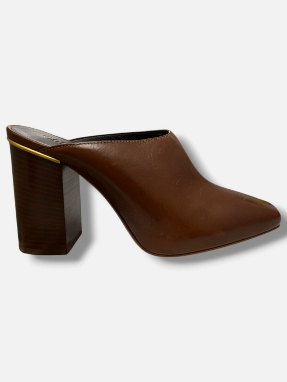 Chloé Women's Brown Ambre Leather Block-Heel Mules Shoes Size EU:36 US:6